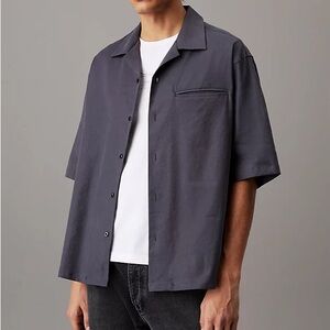 Calvin Klein Relaxed Linen Blend Button Up Short Sleeve size M